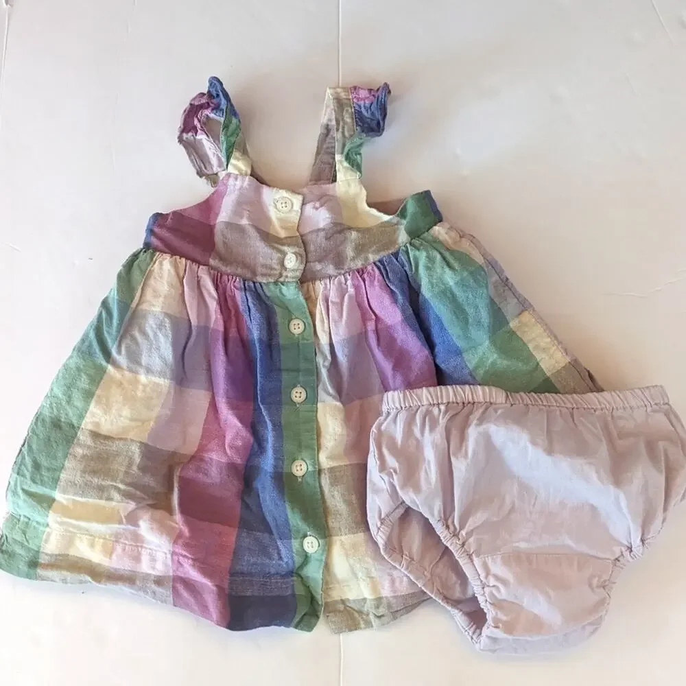 Baby Gap Sundress Girls Sz 12-18m Purple Plaid Linen Spring